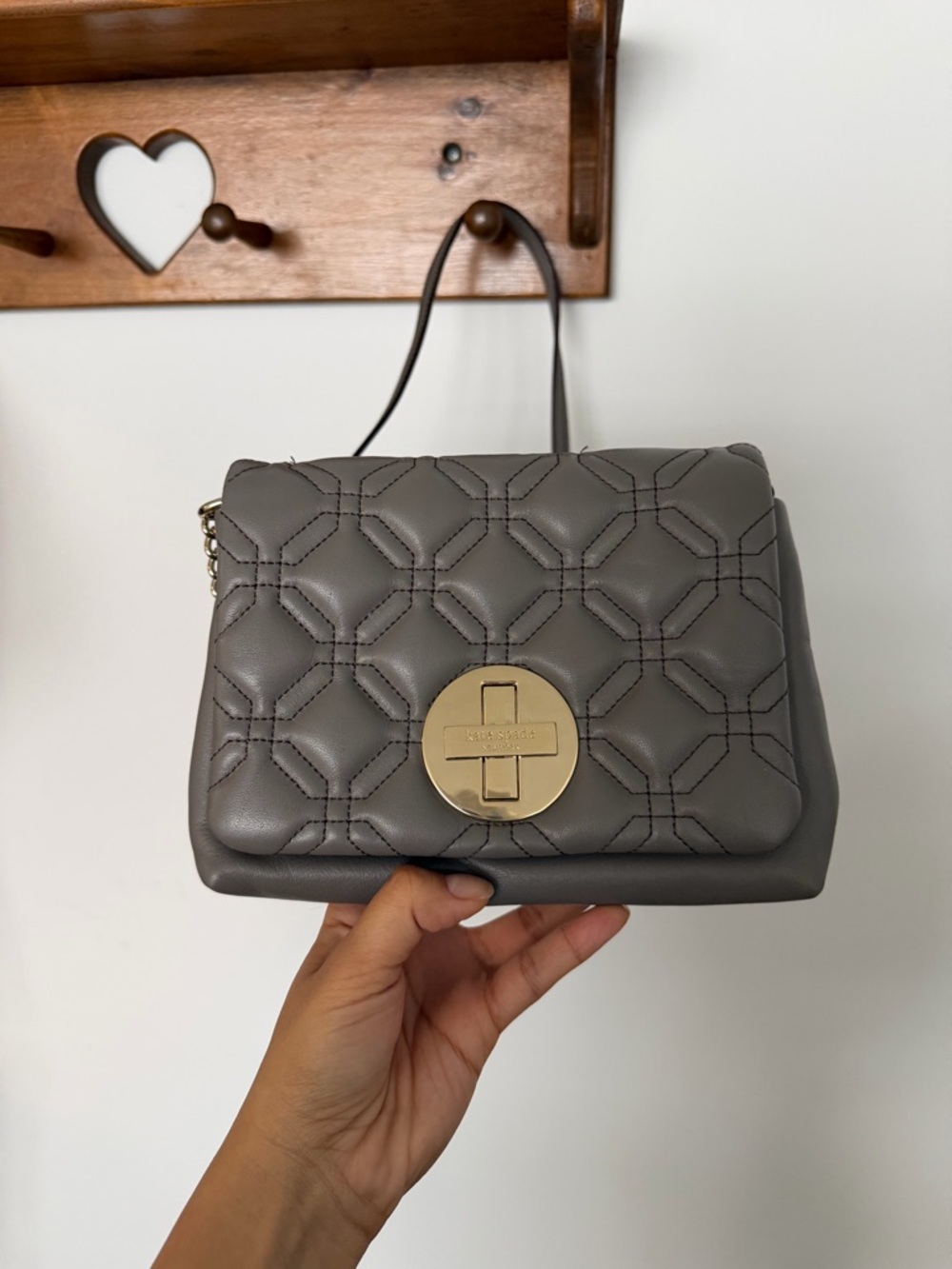 kate spade Gray Quilted Leather Crossbody Bag with Gold Turnlock